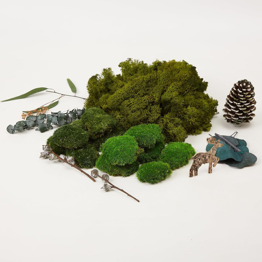 Large Natural Green Decorative Moss Reindeer Vase & Bowl Filler|Preserved Leaves, Ferns, Dried Plant Christmas Wedding Party Decor(Christmas-1)