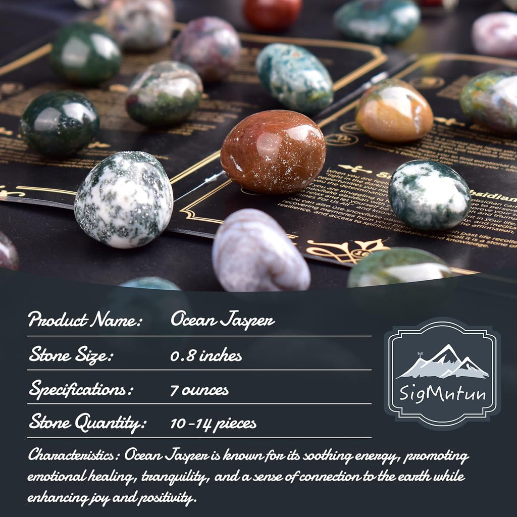 Polished Stone Set Ocean Jasper Crystals, 0.8" Handpicked Tumbled Gemstones Rocks, Pebbles for Reiki, Chakra, Healing, Home Decor