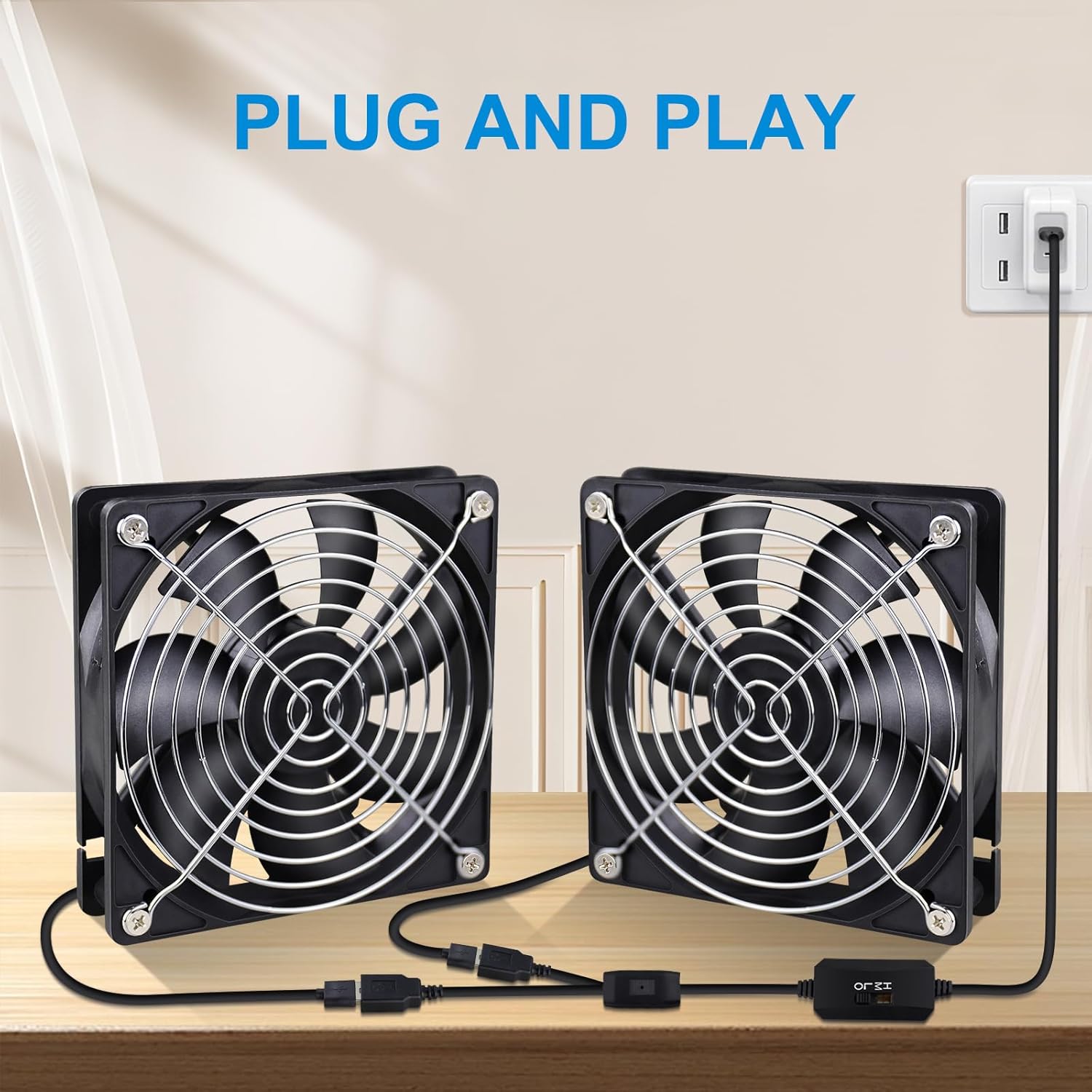 2 Packs Wathai 120mm x 25mm USB Fan with Speed Controller for Computer Receiver AV cabint Game Console PC Laptop TV Box Projector Router Cooling