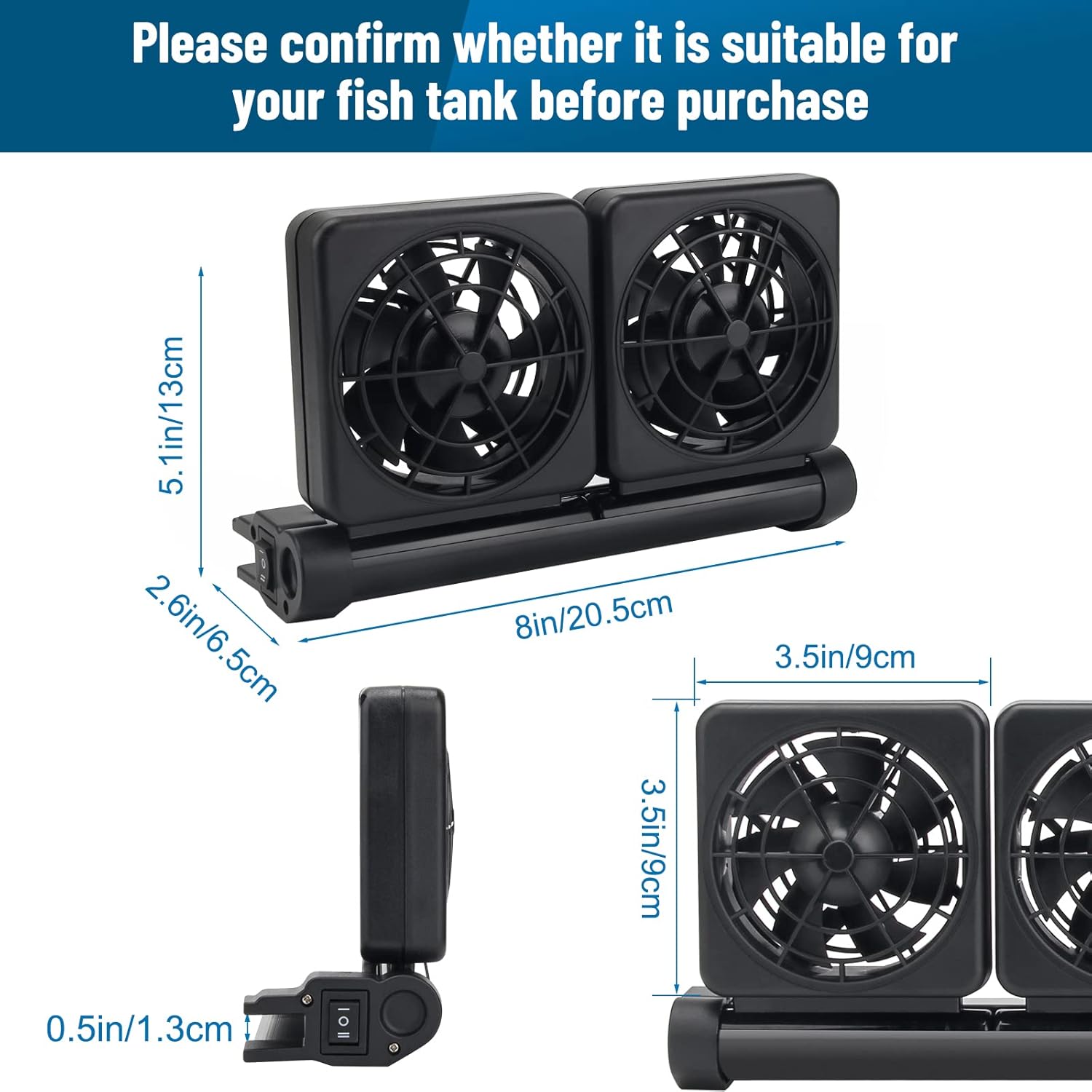 Aquarium Fan 2 3 4 Heads, Aquarium Chillers Cooling Fan Adjustable Fish Tank Cooling Fan with 2 Wind Speed Fan for Water Tank, Aquarium Tank Chiller (2 Head)