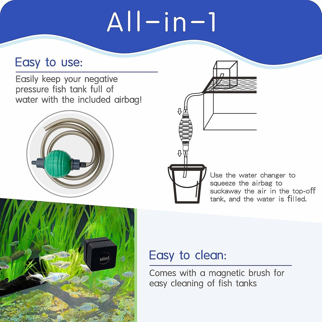 Vacuum Suspended Fish Tank – 0.8 Gallon Negative Pressure Aquarium with Clear Fish Elevator, Auto-Refill Water System, Increases Fish Activity Area & Unique Aquarium Décor