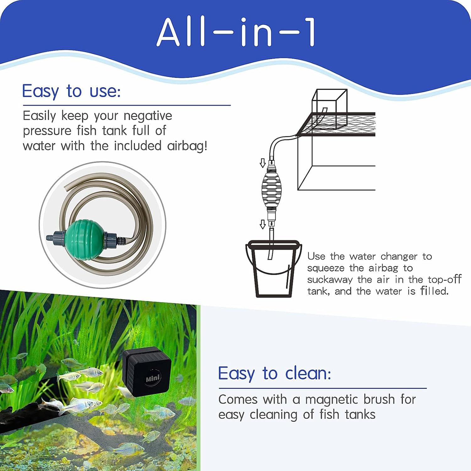 Vacuum Suspended Fish Tank – 0.8 Gallon Negative Pressure Aquarium with Clear Fish Elevator, Auto-Refill Water System, Increases Fish Activity Area & Unique Aquarium Décor