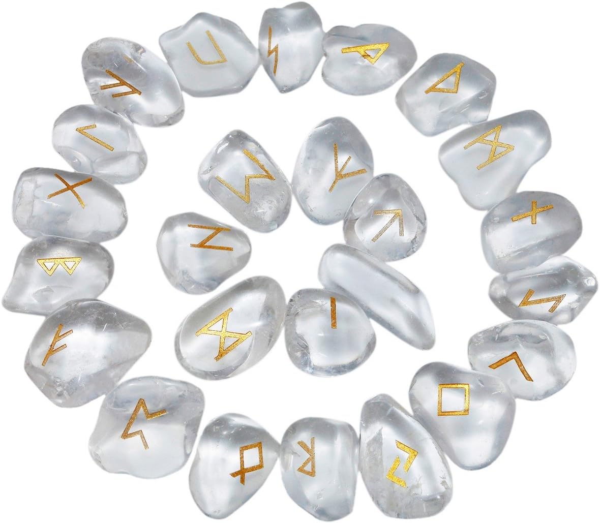 rockcloud Rock Quartz Rune Stones Tumbled Engraved Lettering Crystal Set for Wicca Crystals Healing Chakra Reiki