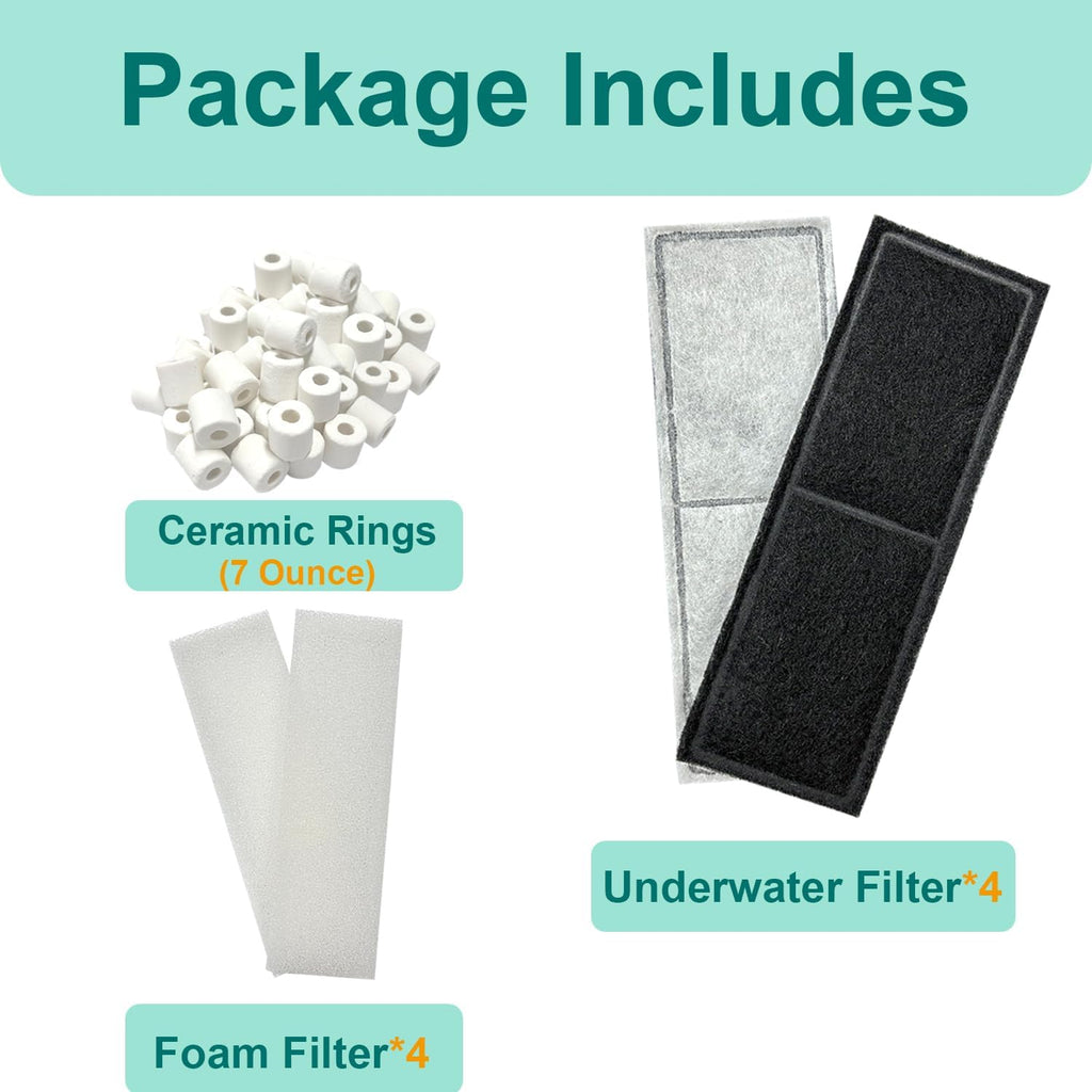 2 Set Aquarium Filter Media Compatible with Fluval U3 Underwater Filter, Include 4 Carbon Foam Filter Pads, 4 Sponge Filters and 1 Ceramic Ring, Fit for Freshwater and Saltwater Aquariums
