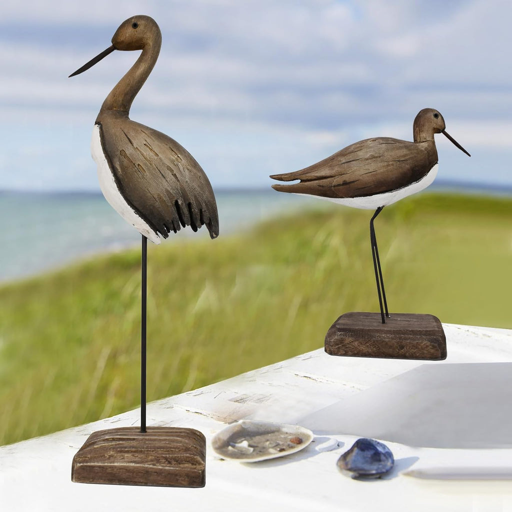 Wood Bird Statue Nautical Decor Decorative Sea Birds Sculpture Wooden Tabletop Figurine Coastal Ocean Beach Themed Decoration for Home Yard Bathroom Living Room (12.4" H)