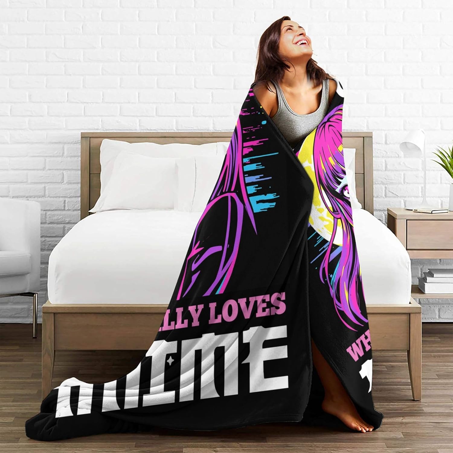 Just A Girl Who Loves Anime Throw Blanket Anime Print Throw Blankets Gifts for Couch Sofa Bed Stuff Decor Soft Cozy Fleece Plush Warm Flannel Bedding for Lover 60"x80"