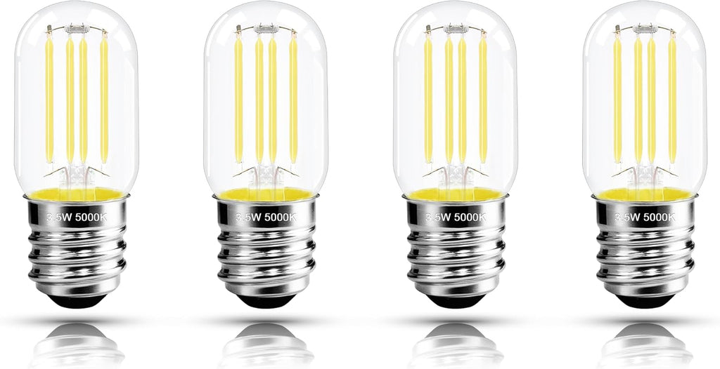 2.5 Inch E17 Intermediate Base LED Filament Bulb 360 Lumens, 5000K Daylight White Dimmable Appliance Bulb AC 120V, UL Listed T8 Microwave Light Bulbs Under Hood for Refrigerator Stove 4Pack