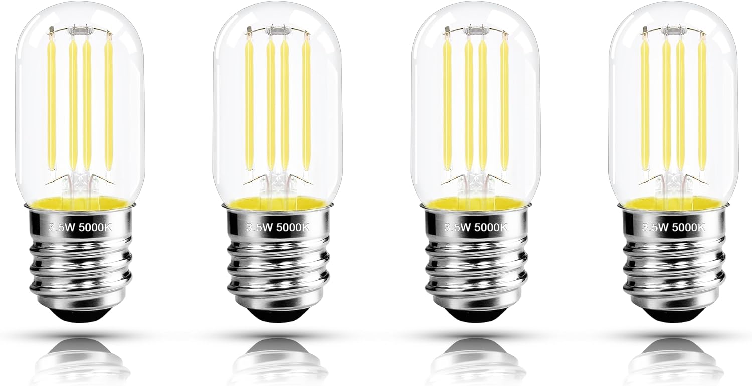 2.5 Inch E17 Intermediate Base LED Filament Bulb 360 Lumens, 5000K Daylight White Dimmable Appliance Bulb AC 120V, UL Listed T8 Microwave Light Bulbs Under Hood for Refrigerator Stove 4Pack