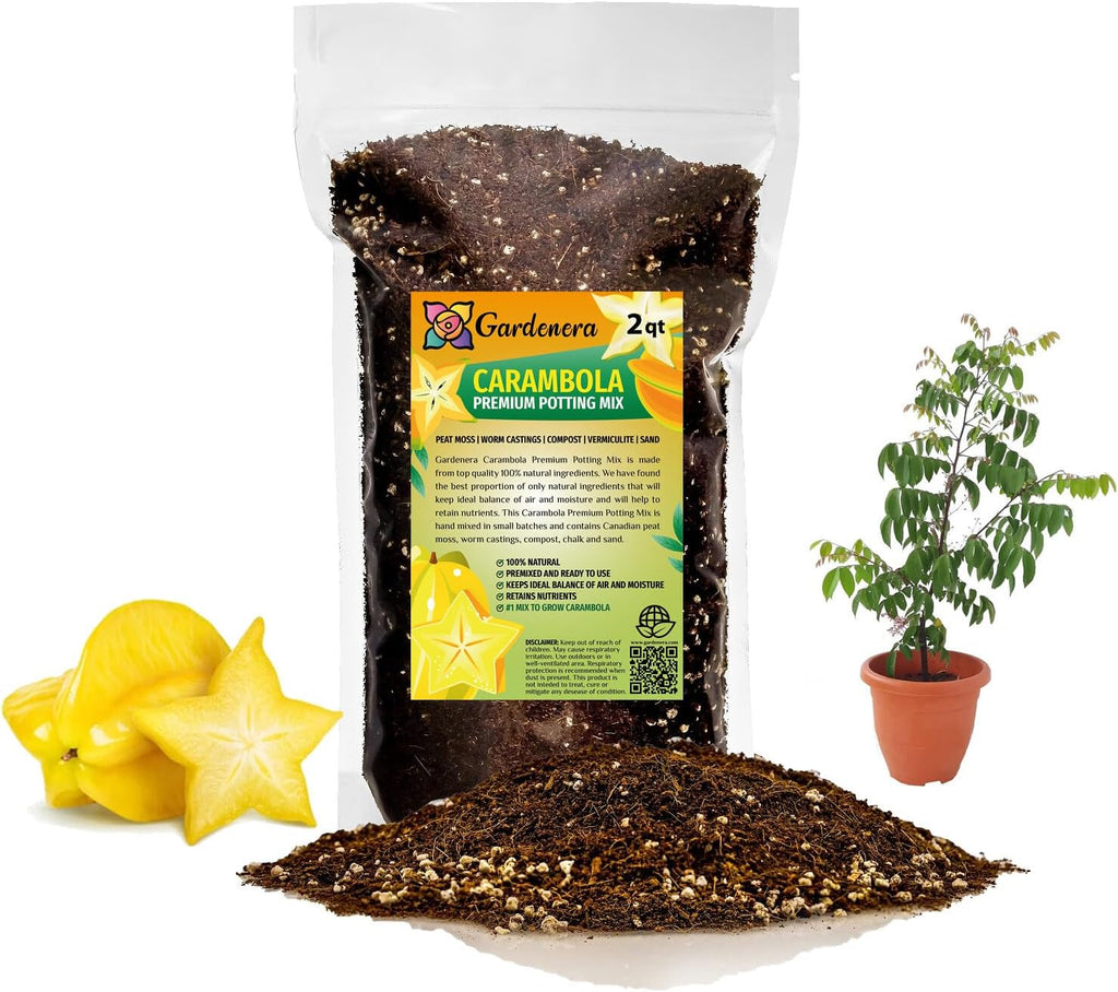 GARDENERA Premium Carambola Potting Soil Mix - Perfect Balance of Nutrients, Drainage, and Aeration for Thriving Starfruit Trees - 2 Quart