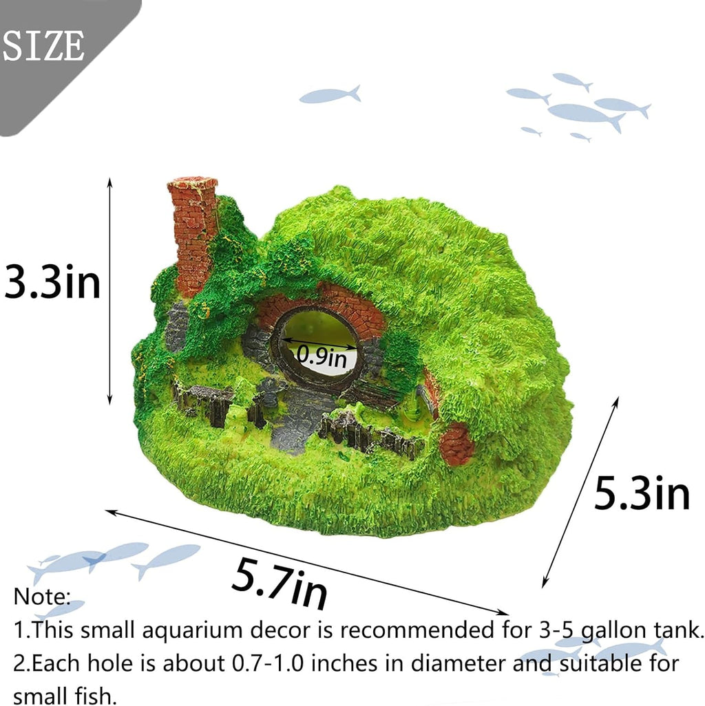Tfwadmx Fish Tank Hobbit Decorations,Resin Small Fish Cave Hideout House,Aquarium Decor Hide Hole Shelter Castle Ornaments Mini Garden Decorating Accessories