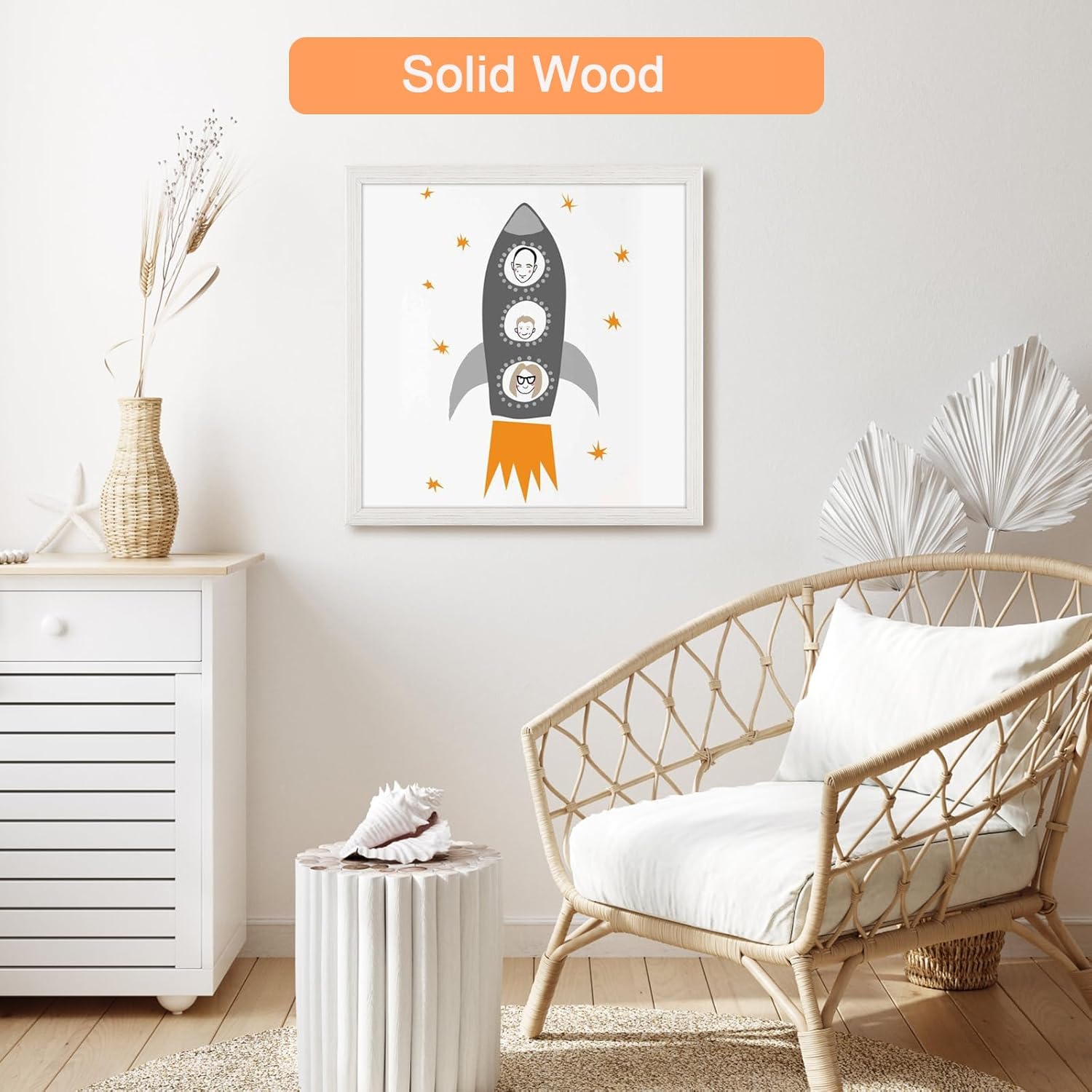 18x18 Wood Frame White, Modern Natural Woodgrain 18x18in Picture Frame, Rustic Wooden 18 x 18 inch Gallery Wall Photo Poster Frame with HD Plexiglass, Horizontal Vertical Wall Mounting Display 1pcs