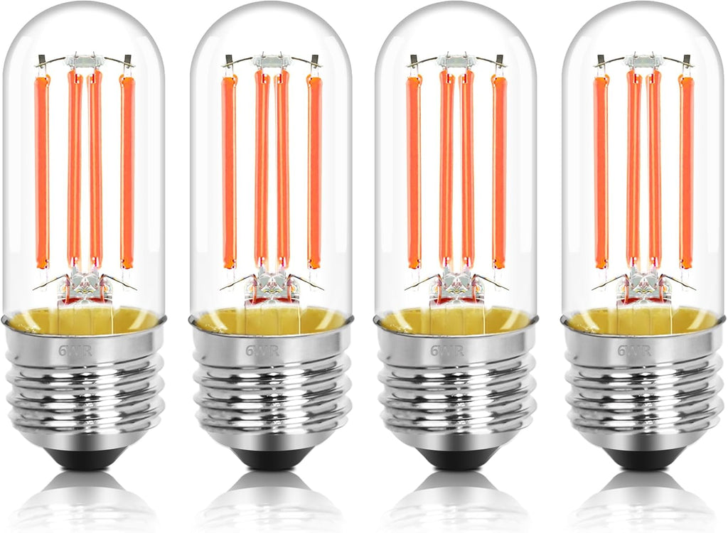4 Pack 3.2 Inch T10 Pink Light Bulb, E26 Base Edison Bulbs Dimmable, AC 120V 60 Watt Equivalent Clear Glass Filament Bulb, Halloween Christmas Party Bar Colored Light Bulbs, UL Listed