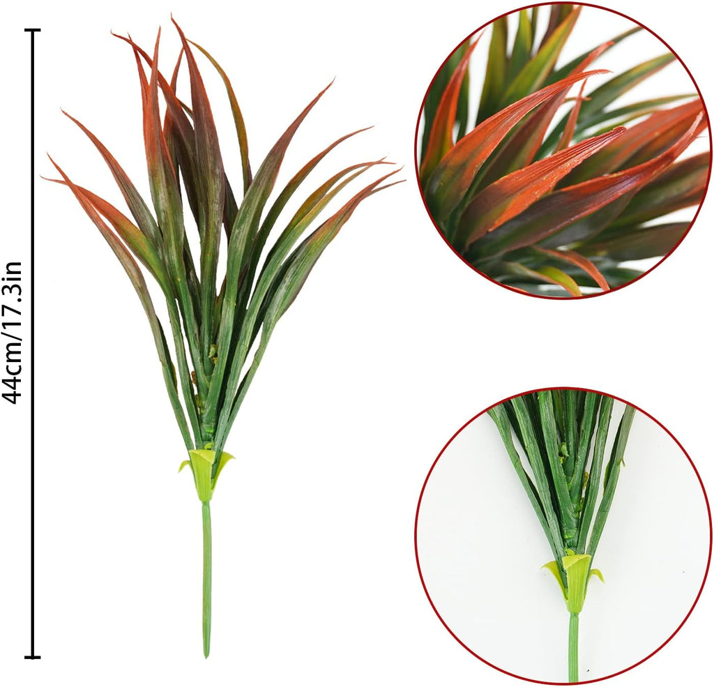 8Pcs Artificial Grass Plant Fake Outdoor Plastic Plants UV Resistant Faux Grasses Greenery Shrubs for Window Box Garden Patio Porch Home Decor Red