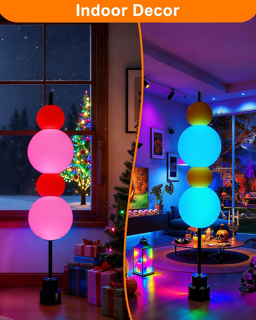 Lightdot RGB& 3000K Floor Lamp with Touch Control, Dimmable Colors Temperature & Brightness, Globe Modern Floor Lamp with Smart Bulb, Yellow Standing Lamps for Living Room