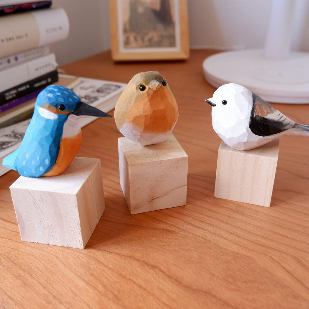 Handmade Wooden Carved Bird Decor Sculpted Hand-Painted Bird Figurines Small Home Decor Bird Statue Shelf Decor BFF Gifts for Bird Lovers (Suit 1)
