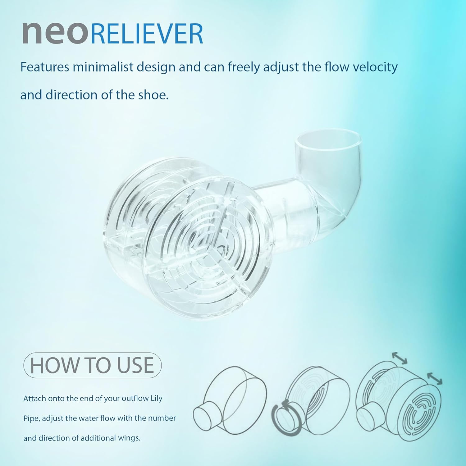 Neo Reliever - Freshwater Planted Aquarium Flow Controller for/fits Neo Flow Lily Pipes, Rimless Tank Water Flow Accessory - Medium, 13mm ID for/fits 1/2"(12/16mm) Tubing