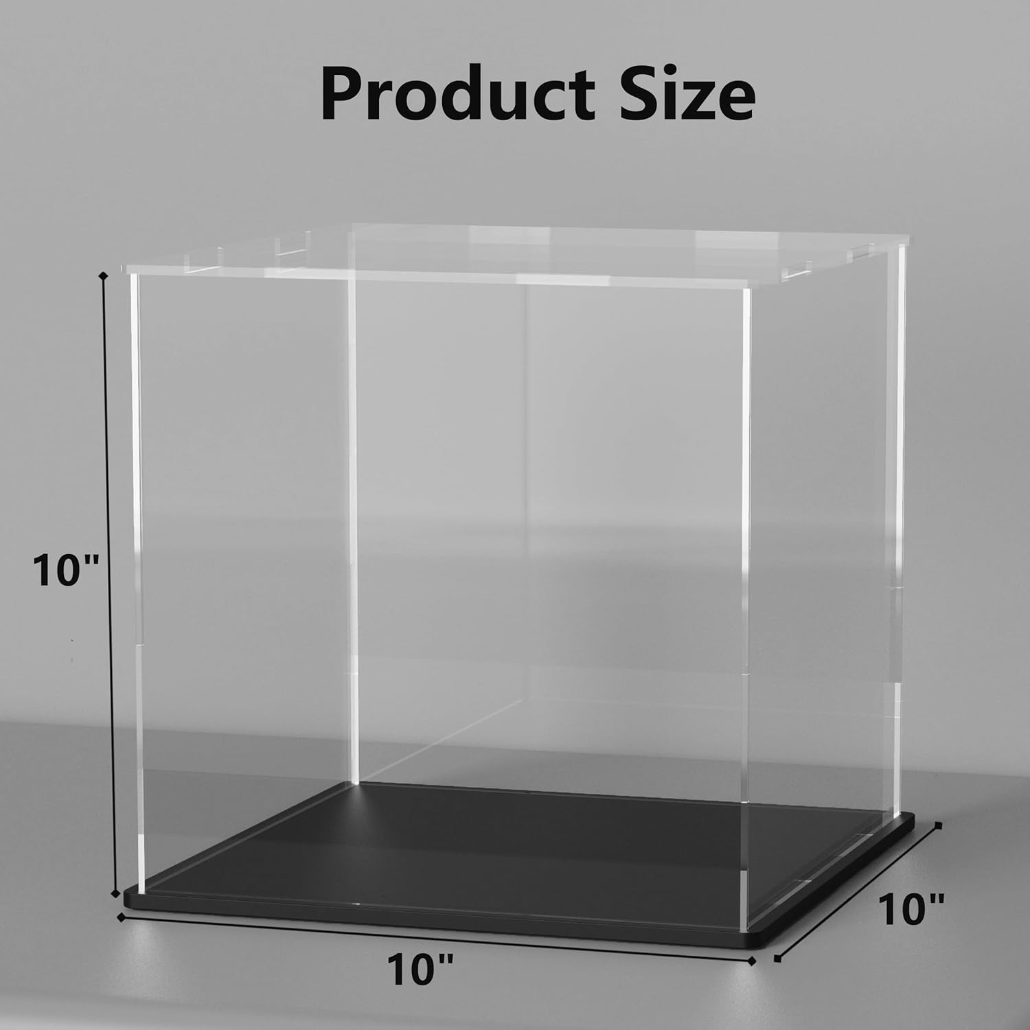 Display Case, Acrylic Box with Matte Black Base and Lid for Display, Super Clear Display Case for Figures (10x10x10 inch)
