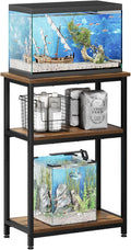 APPLOYN 5-10 Gallon Fish Tank Stand, Aquarium Stand with 3-Tier Storage Shelf, Heavy Duty Metal Frame for Turtle Reptile Terrarium Tank Stand, for Living Room, 20.5" L x 11.4" W x29.2" H, Vintage Brown