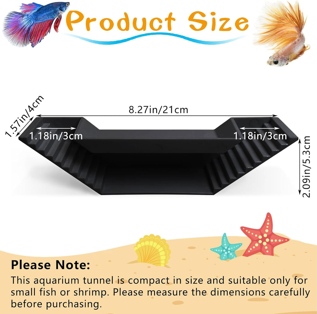 Aquarium Underground Tunnel Small Fish Cave Hideout with 2 Entrances Under Gravel Viewing Shrimp Tunnel Plastic Fish Tank Decoration (Black)