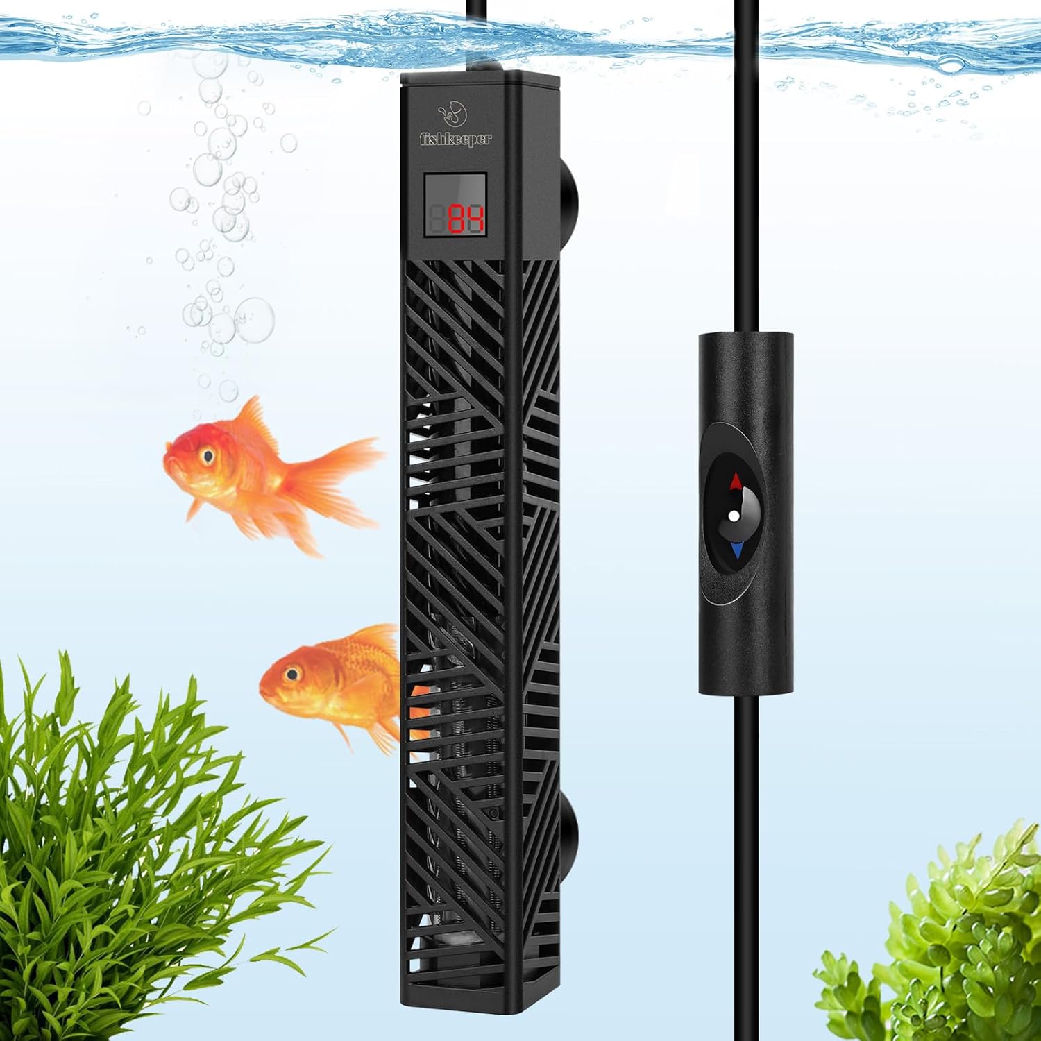 fishkeeper 25W/50W/100W/200W/300W Fish Tank Heater for 1-80 Gallon, Adjustable Submersible Aquarium Heater with LED Digital Display and Overheat Protection for Saltwater & Freshwater Tanks