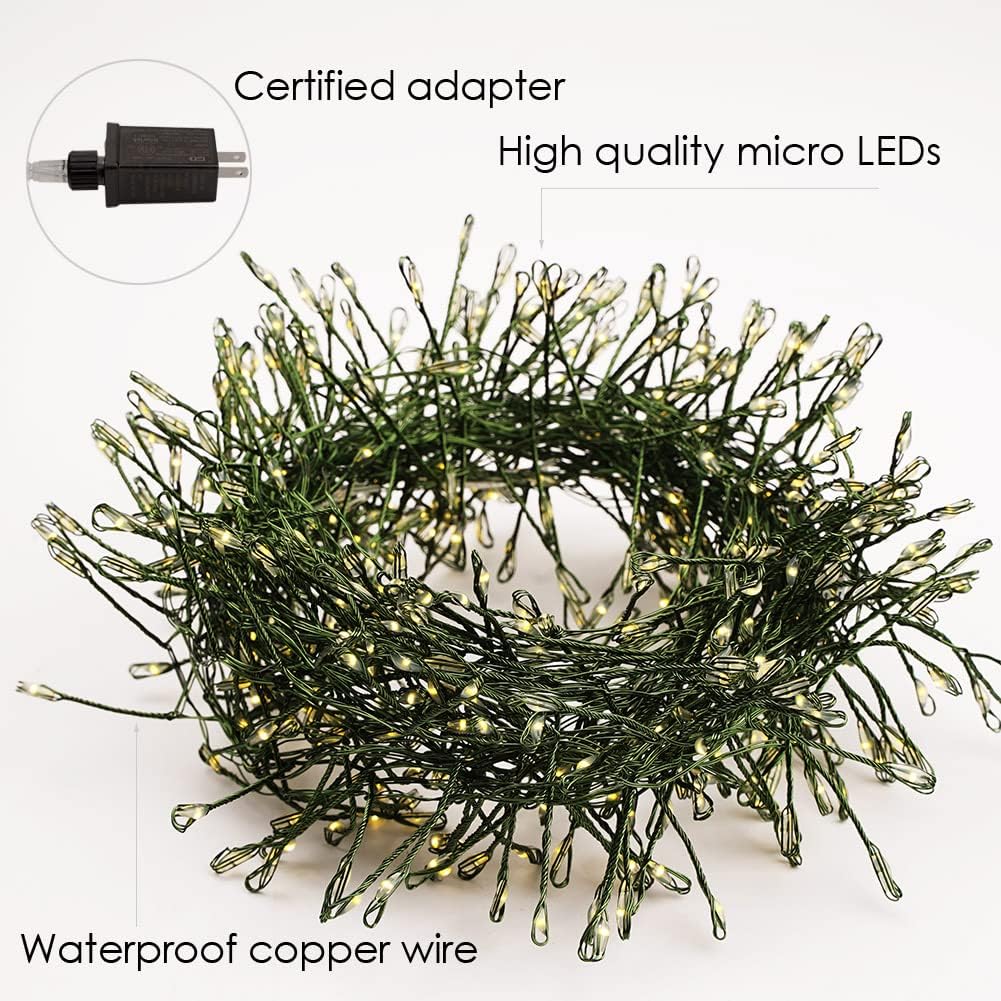 Firecracker Fairy Lights Plug in,10ft 100LEDs Green Wire Cluster String Lights,Waterproof 8 Modes Remote Twinkle Light for Outdoor Indoor Garden Bedroom Christmas Tree Holiday,Warm White