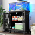 20 Gallon Aquarium Stand With Power Outlets, Farmhouse Fish Tank Stand, Reptile and Terrarium Stand with Cabinet Storage, Sturdy Heavy Duty 20.4" 12",Black