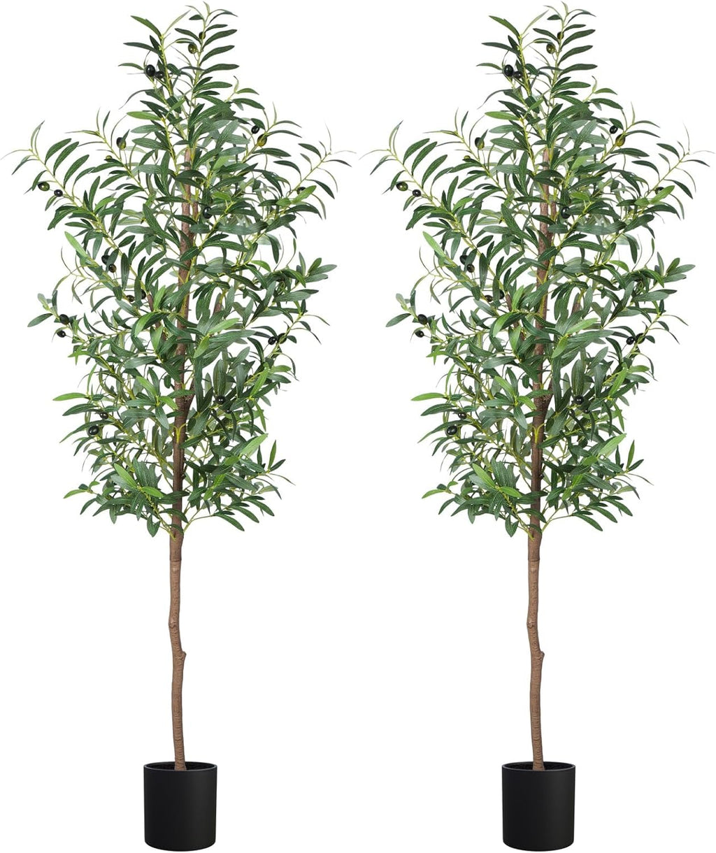 Fake Olive Tree, 5FT 2Pack Tall Plants Olive Trees 60in Silk Plant with Trunk and Realistic 536 Leaves and 20 Fruits for Modern Office Home Decor Indoor