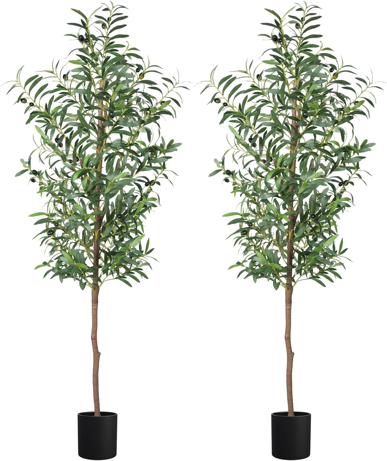 Fake Olive Tree, 5FT 2Pack Tall Plants Olive Trees 60in Silk Plant with Trunk and Realistic 536 Leaves and 20 Fruits for Modern Office Home Decor Indoor