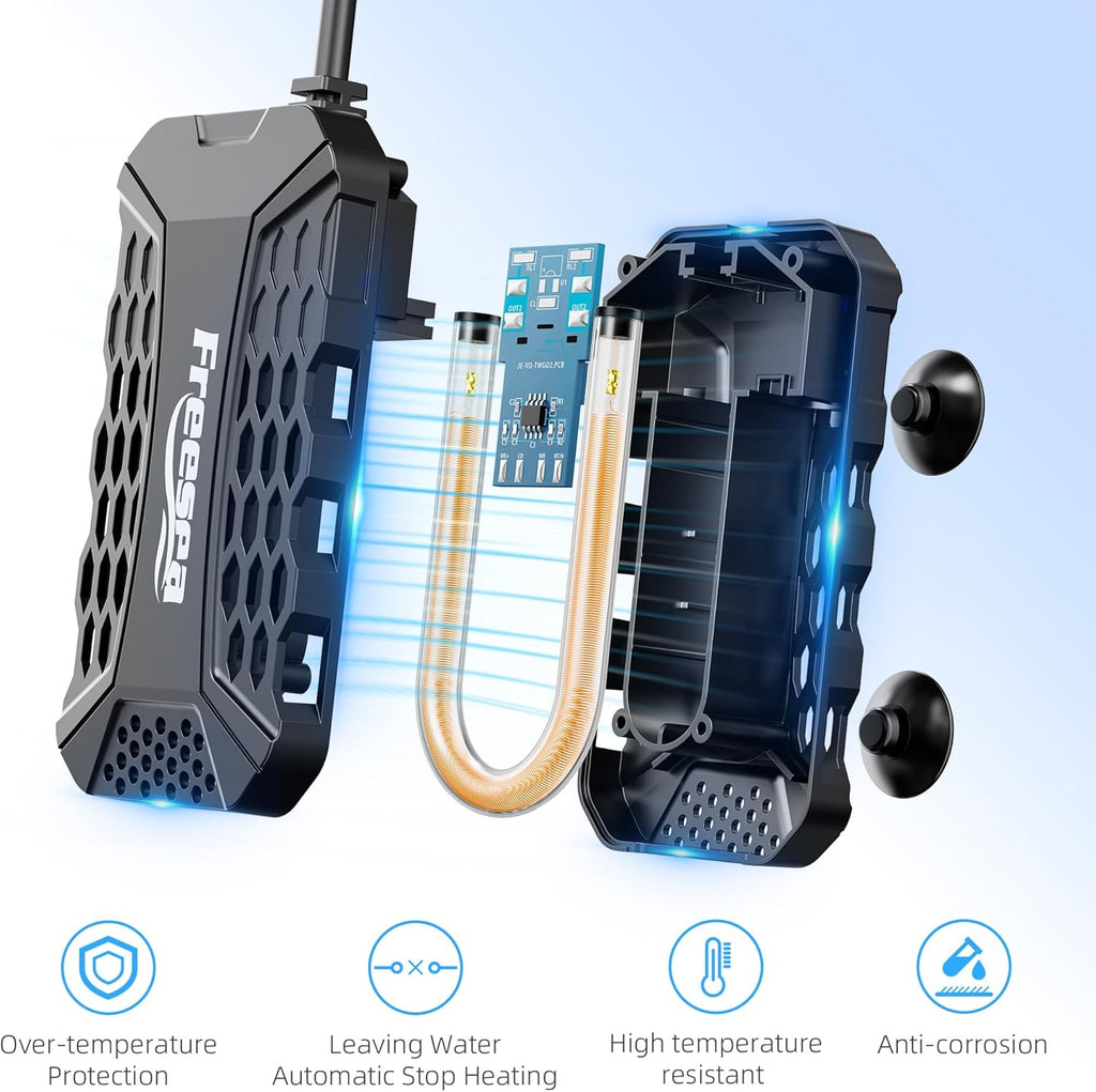 FREESEA Aquarium Fish Tank Heater: 50W Small Submersible Aquarium Heaters with Adjustable Digital LED Controller Leaving Water Automatic Stop Heating for 5-10 Gallon Betta Turtle Freshwater Saltwater