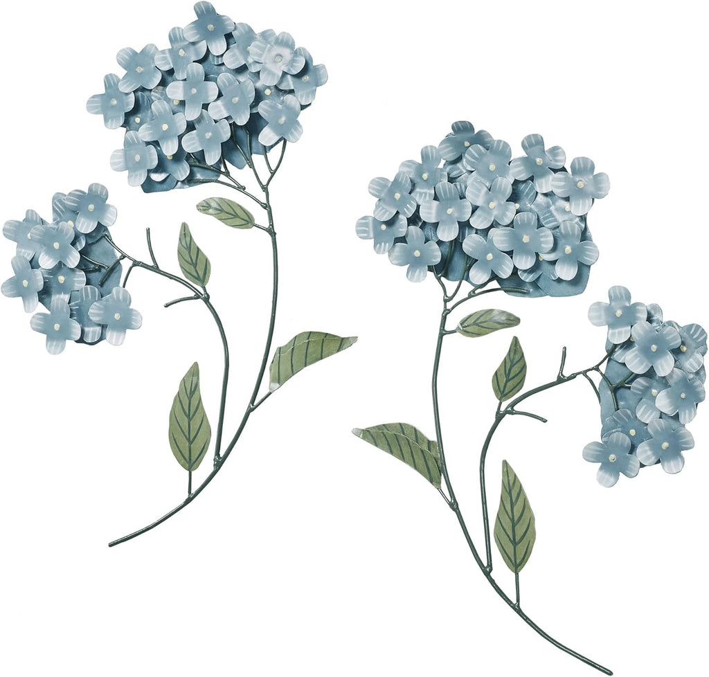 Blue Hydrangea Metal Wall Art Set of Two | Handcrafted Handpainted Floral Wall Sculptures by Joanne Ferrara | Home, Living Room, or Bedroom Decor | Flower Blossom Floral | Nature