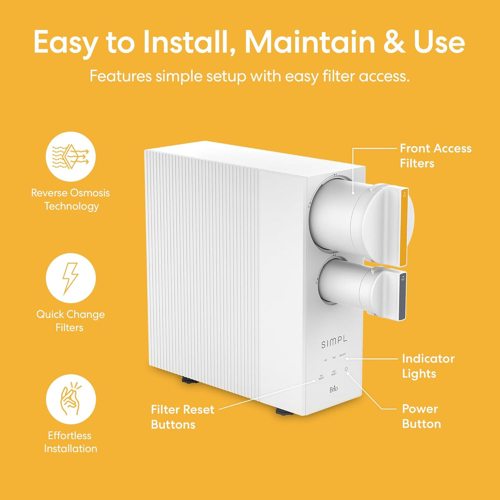Brio SIMPL Reverse Osmosis Tankless Water Filter System for Clean Drinking Water | 4-Stage Undersink 0.0001 Micron RO Filtration | Reduces PFAS, Dirt, Rust, Chlorine, VOCs & Heavy Metals | 600 GPD