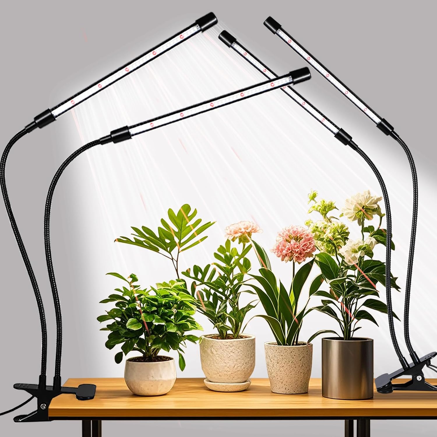 Grow Lights Upgrade 168 LEDs Clip Plant Lights for Indoor Plants, Full Spectrum White+ Red LED Plant Growing Lamps with Flexible Gooseneck, 3/9/12H Timer, 3 Spectral Modes, 10 Dimmable Levels 2 Pack