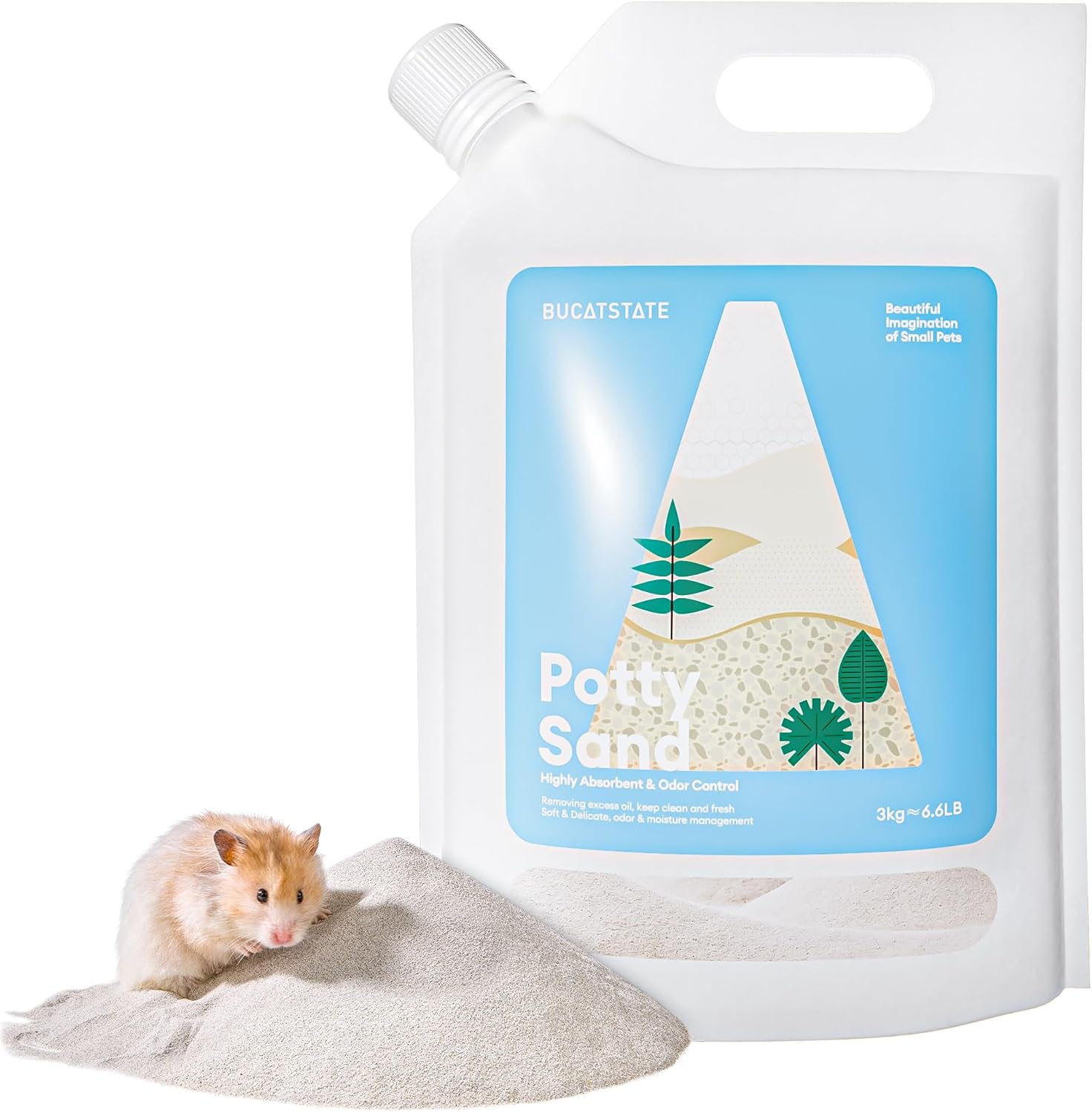 BUCATSTATE Hamster Sand 6.6LB, Highly Absorbent & Odor Control Potty Litter, Sand for Hamster Bath, Chinchillas, Gerbils, Mice, Degus and Other Small Pets (ZeoliteSand)