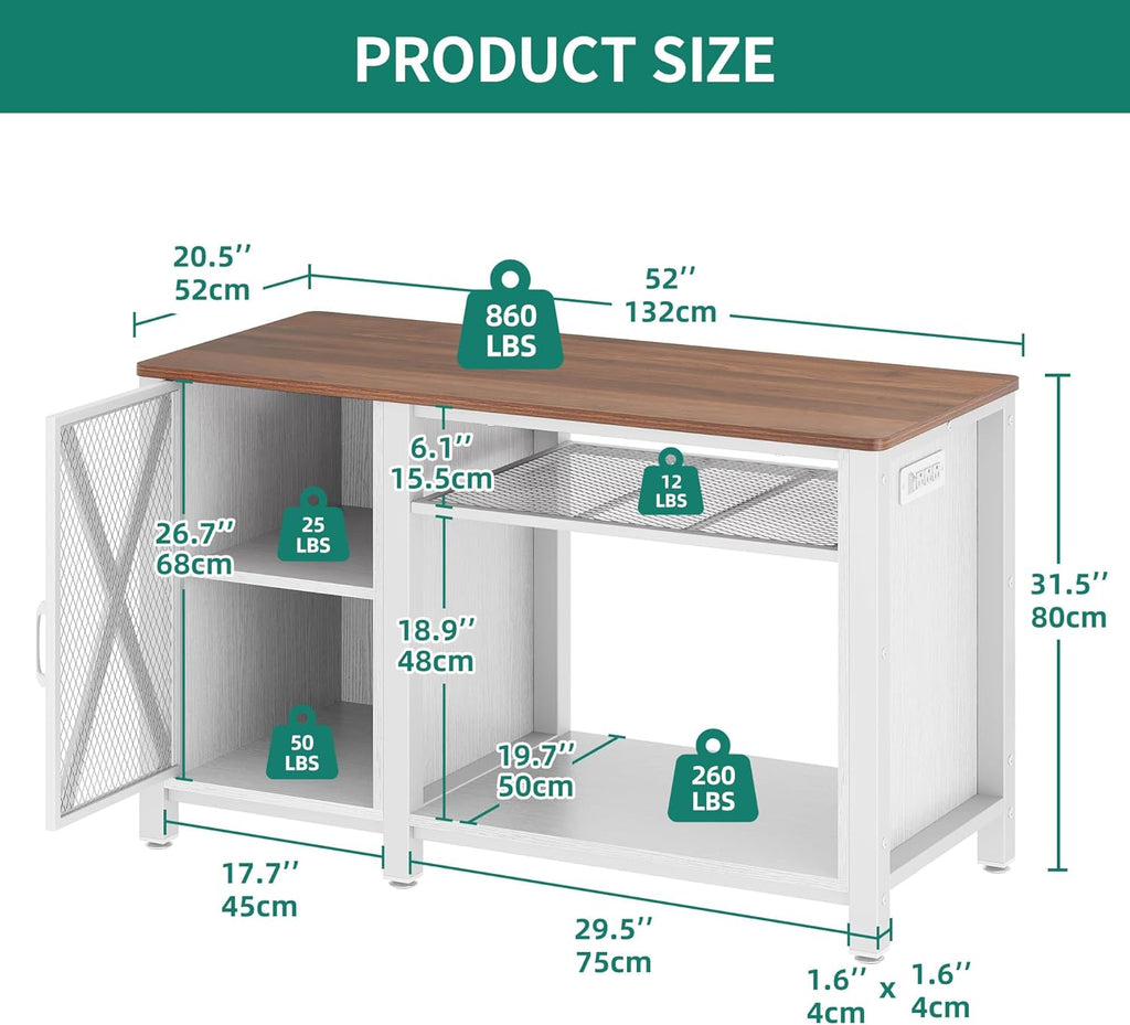 DWVO Heavy Duty Metal Aquarium Stand with Power Outlets, Cabinet for Fish Tank Accessories Storage - Suitable for 55-75 Gallon Fish Tank Stand, Turtle Tank, 860LBS Capacity, White & Walnut