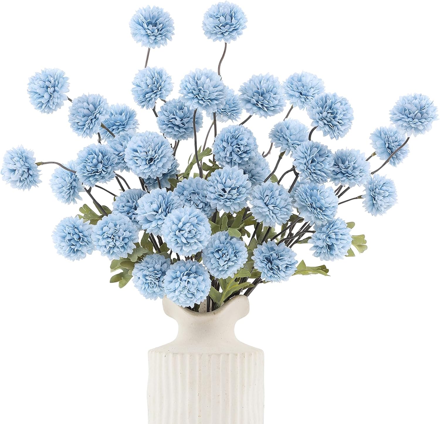 DuHouse 6pcs Artificial Flowers Faux Silk Pompon Mum,Silk Small Mini Chrysanthemum Ball with Stems for DIY Wedding Bouquets Centerpieces Vase Home Table Kitchen Decorations(Sky Blue)