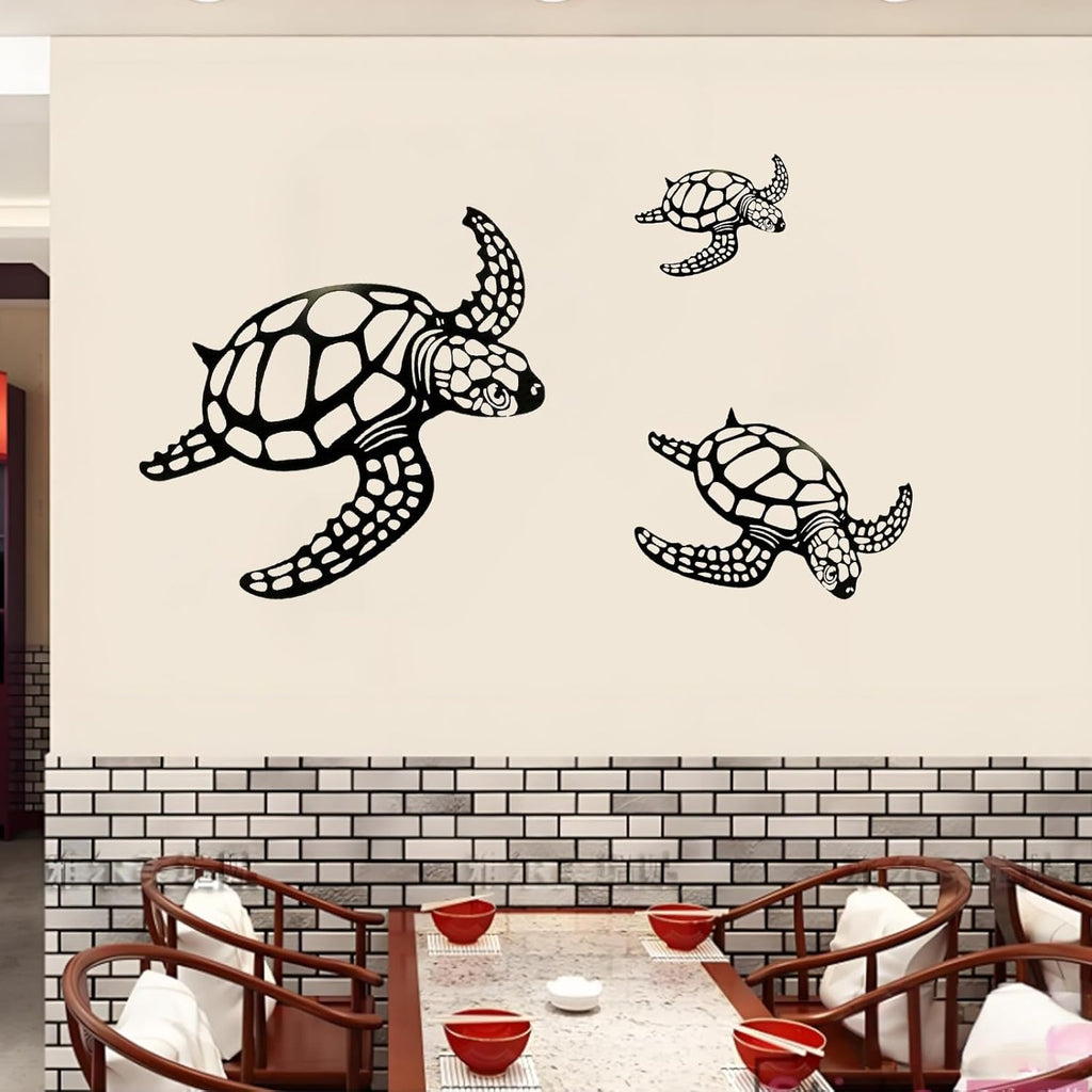 MVTDONT Sea Turtle Wall Decor Set of 3 - Metal Ocean-Themed Art with Hollow Shell Designs for Beach House, Bathroom, Nursery, Living Room Wall Hanging Décor