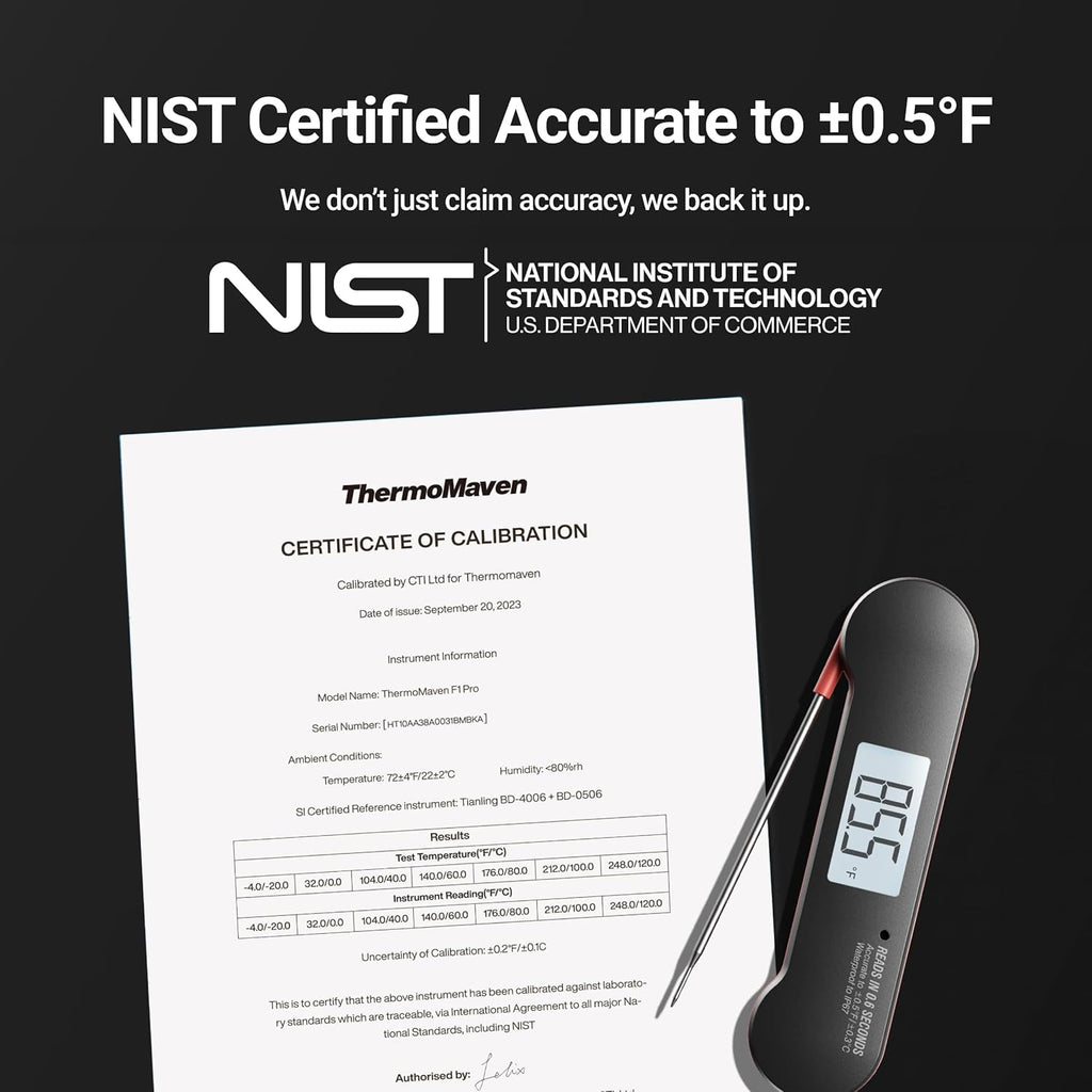 ThermoMaven Professional Meat Thermometer Digital, 0.6 Sec Instant Read, ±0.5℉ NIST Certified Accuracy, IP67 Waterproof, Bright Backlit, Temperature Indicator for Grill, BBQ, Smoker