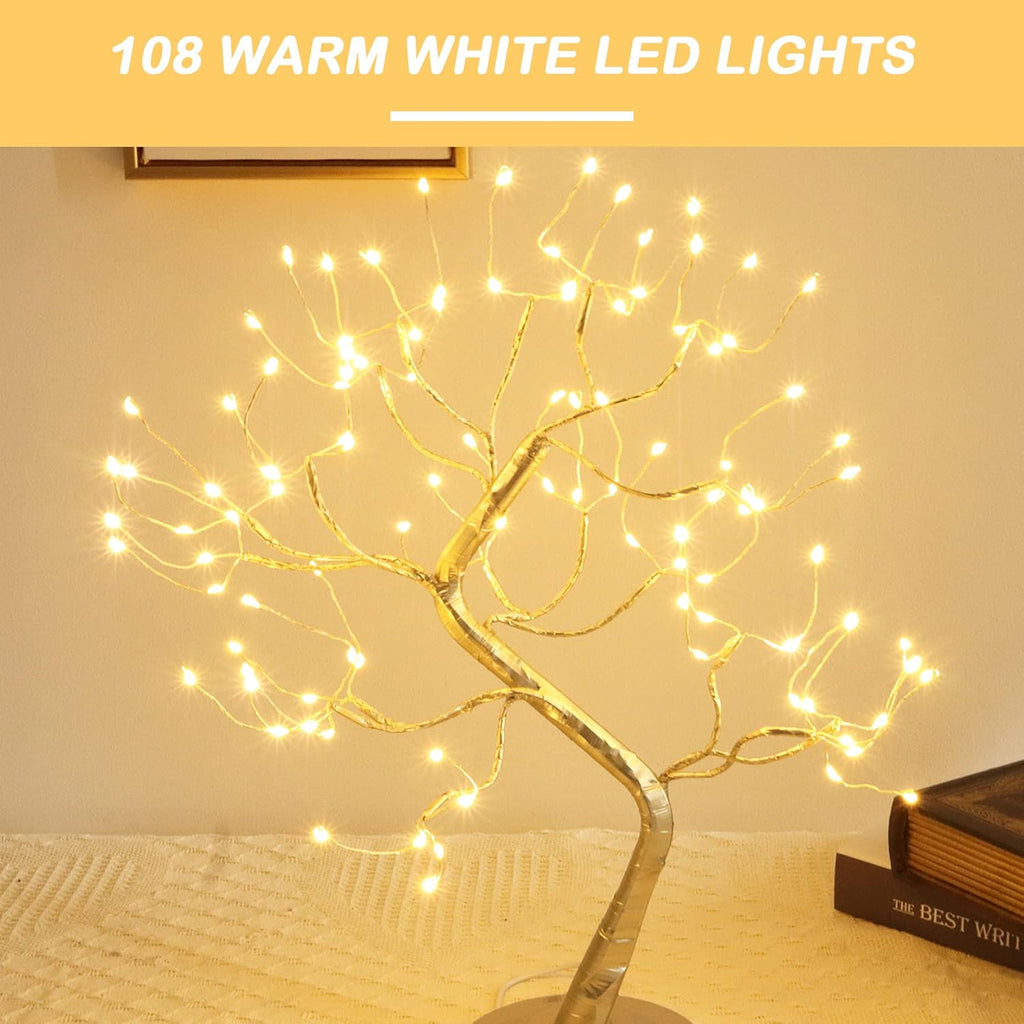 Fairy Light Tree 108 Led Twinkle Tree Fairy Light Spirit Tree Lamp Battery/USB Operated 6 Hours Timer Function with 8 Lighting Mode Golden Adjustable Branches Home Decoration (Warm White)