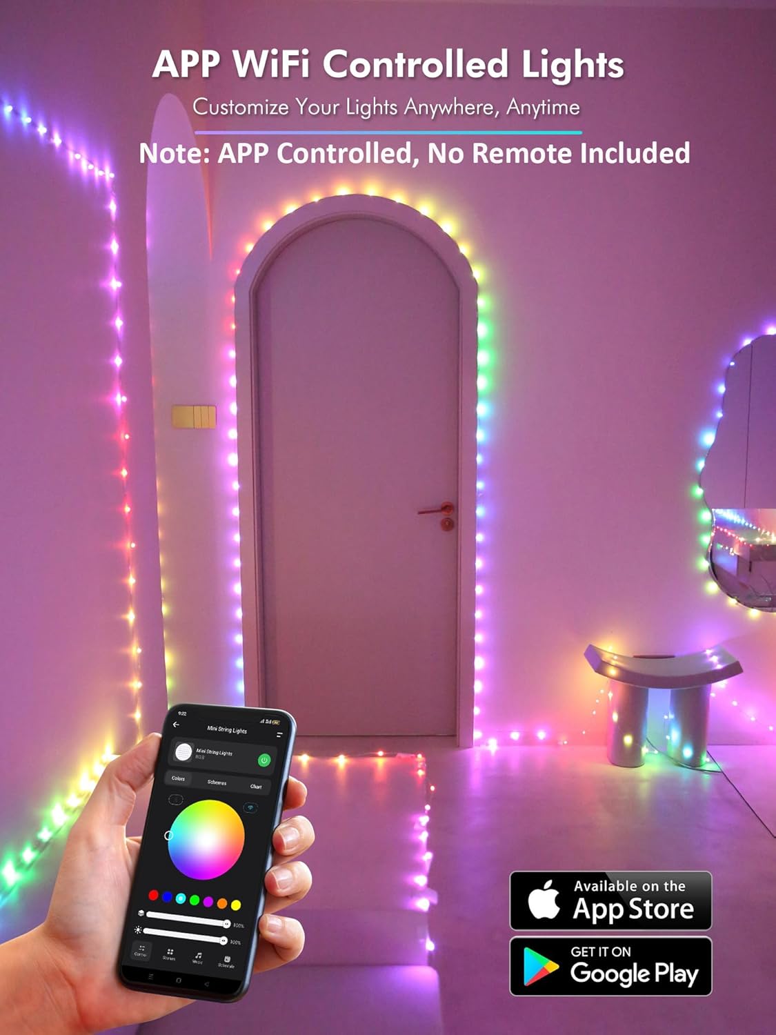 BrizLabs Smart Fairy Lights, 33ft 100 LED Color Changing Fairy Lights Work with Alexa/Google Home, WiFi Rainbow Christmas Light Dimmable RGB Twinkle Starry Light for Christmas Tree Home Party Decor