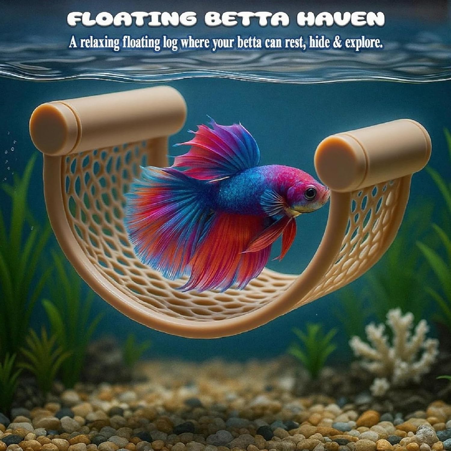 Natural Wood Betta Hammock - Floating Resting Log for Bettas, Shrimp & Nano Fish - Aquarium Hideout, Fish Tank Decor, Aquatic Perch for Small Tanks