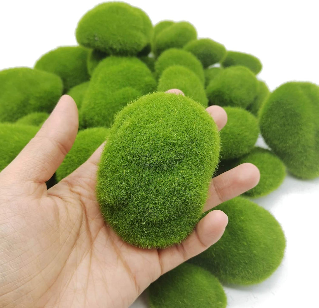 TIHOOD 40PCS Artificial Moss Rocks (4 Sizes), Green Moss Decor for Floral Arrangements, Fairy Gardens and Crafting