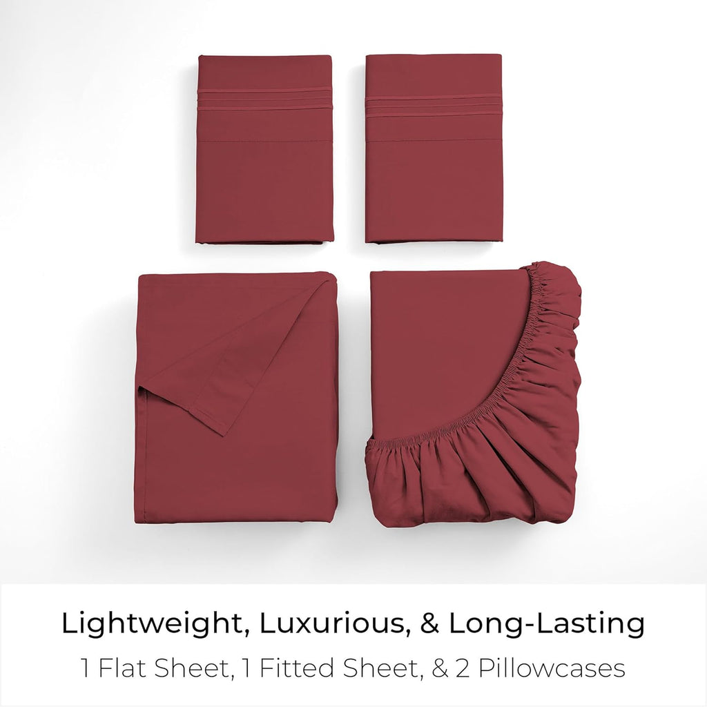 Mellanni Queen Sheets Set - 4 PC Iconic Collection Bedding - Hotel Luxury, Extra Soft, Cooling Bed Sheets - Wrinkle, Fade, Stain Resistant (Queen, Brick Red)
