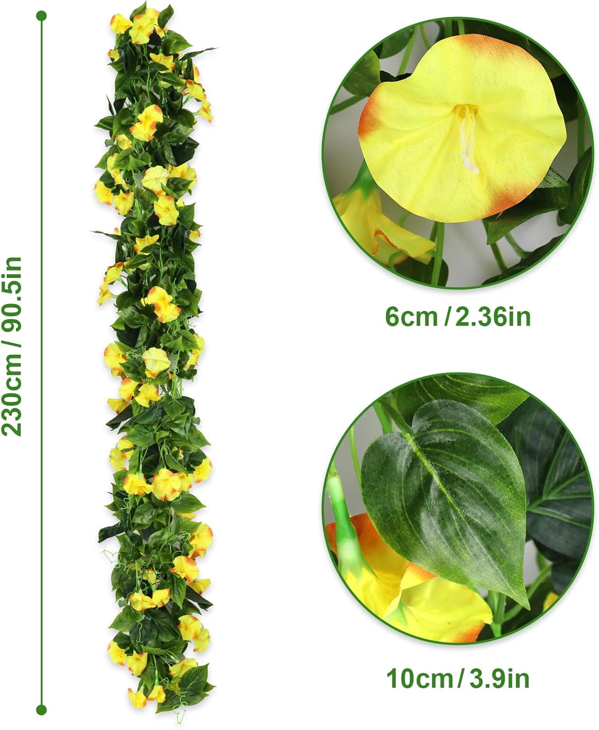 AirSun Artificial Morning Glory Flower Vines, 2pcs 15Feet Hanging Plants Silk Garland Fake Green Plant Home Garden Wall Fence Indoor Outdoor Wedding Birthday Decor