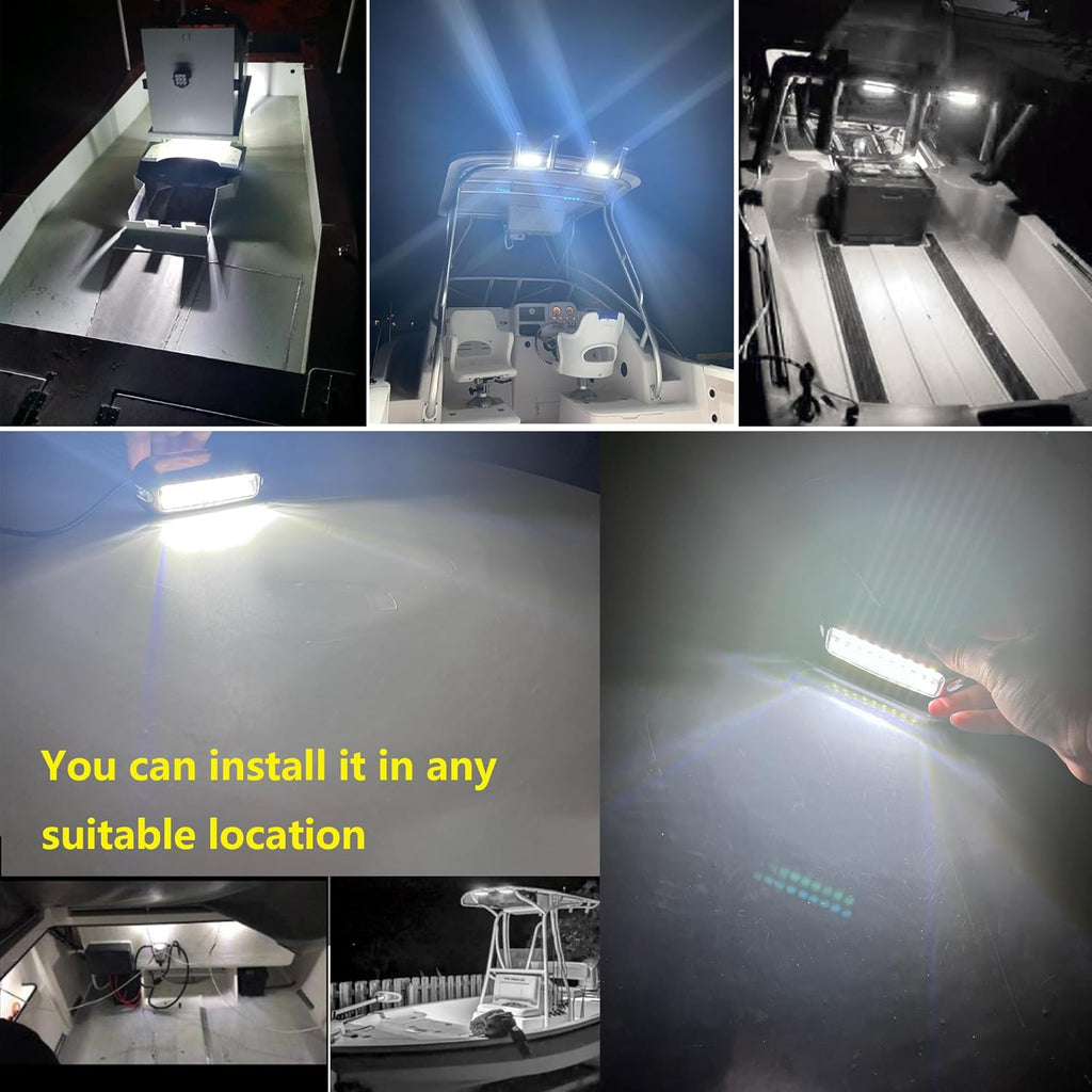 2Pcs White Marine Boat LED Lights,27 LEDs Waterproof IP68 Stainless Steel Boat Deck Dock Pontoon Transom Yacht Trailer Stern Navigation Interior Lights,1200LM