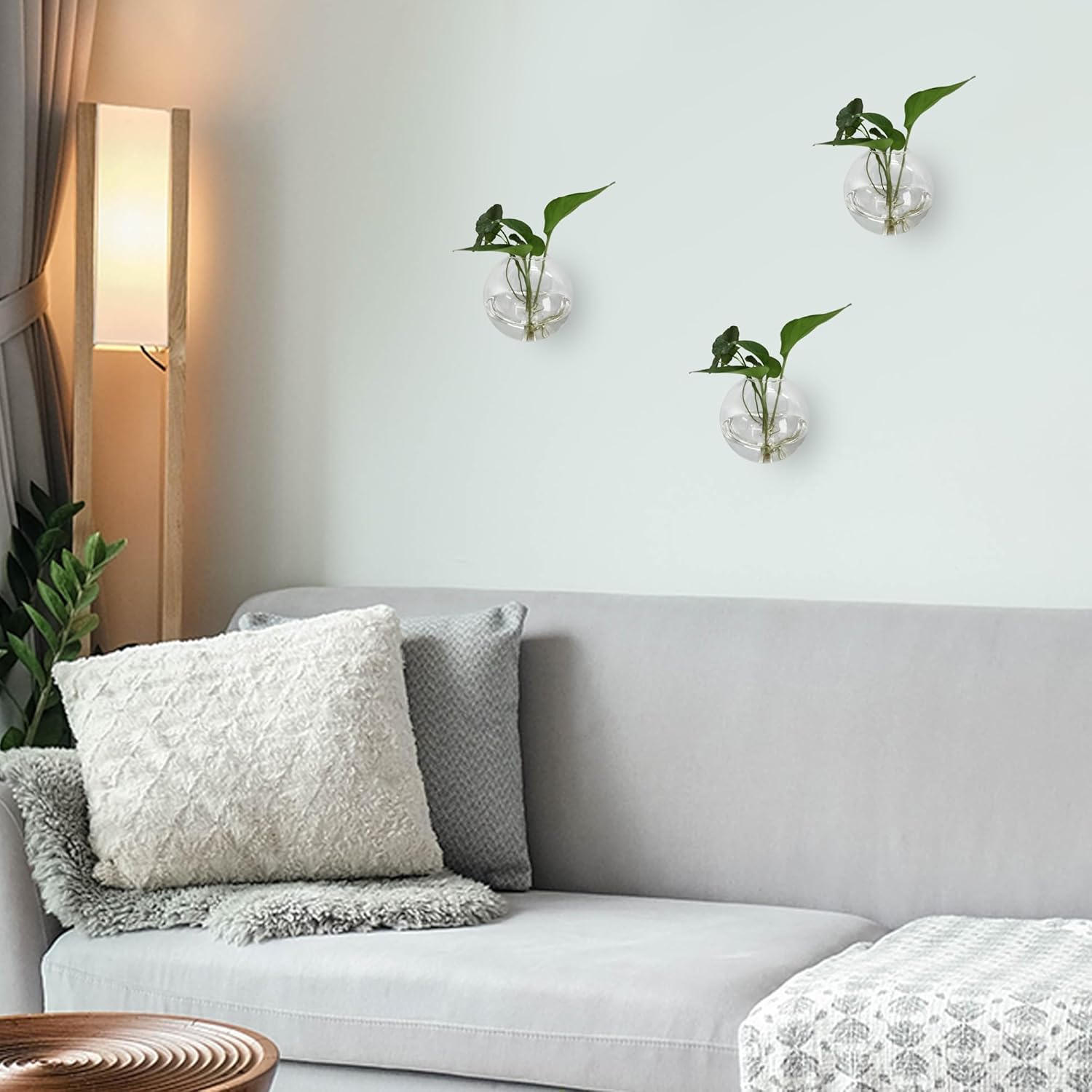 4 Pack Hanging Wall Vases, Glass Hainging Planter Propagation Station Terrarium, 4.7" Globe Wall Planters for Indoor Plants,Home Decor