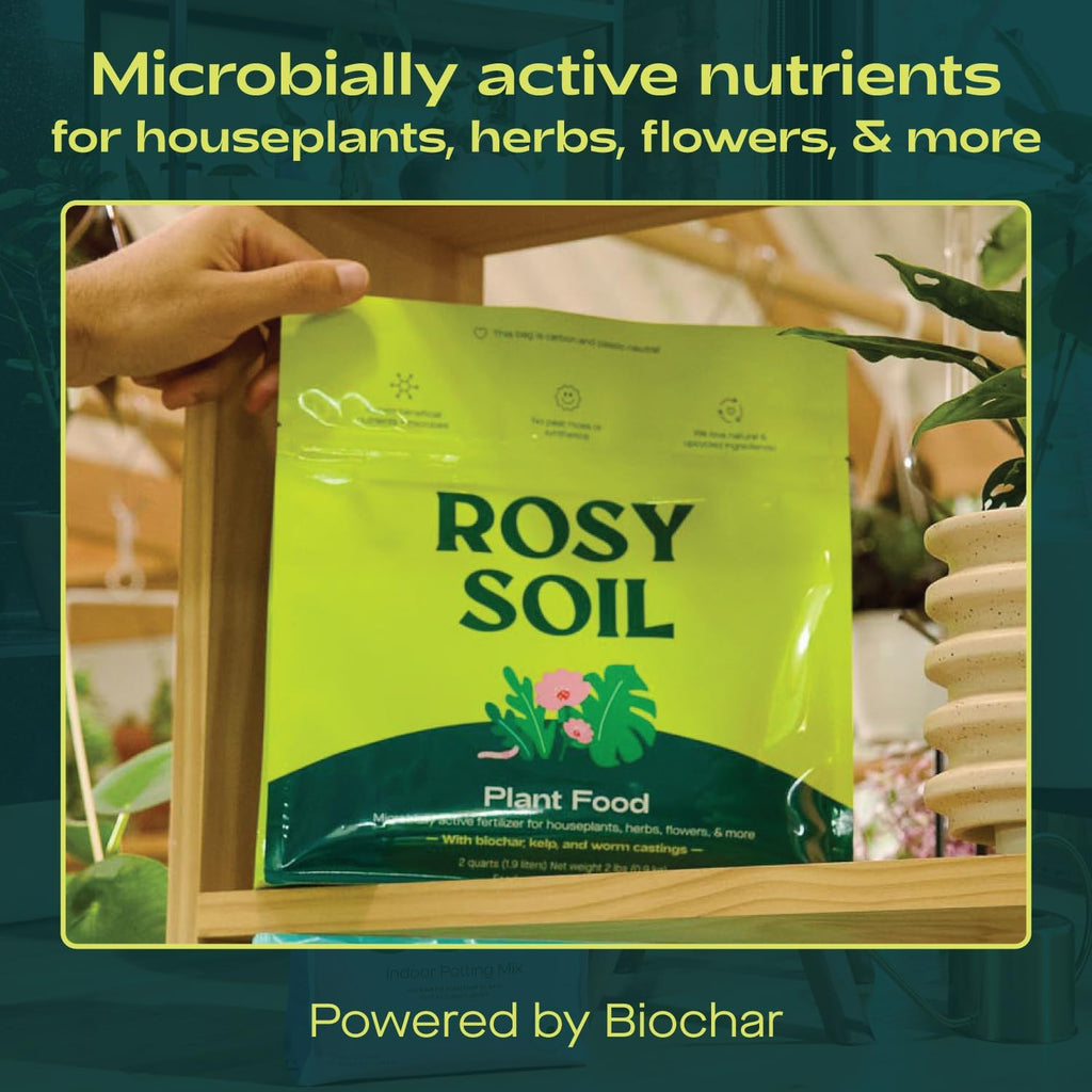 Rosy Soil Plant Food - Microbially Active Fertilizer for Houseplants, Herbs, Flowers – Enriched with Biochar, Kelp, and Worm Castings – Organic Food for Healthy Growth – 2 Quarts