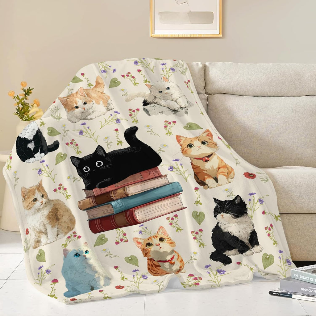 Cat Throw Blanket Black Cat Stuff Gifts for Kids Girls Boys Adults Women Men Soft Cozy Warm Plush Fluffy Fuzzy Fleece Blanket Decor 40''X50''
