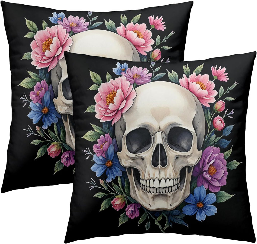 Bohemian Skull Throw Pillow Covers Set of 2 Ultra-Soft All-Season Pillow Shams with Hidden Zipper,Durable for Sofa Bed Car Decor & Gift Luxury 18x18IN