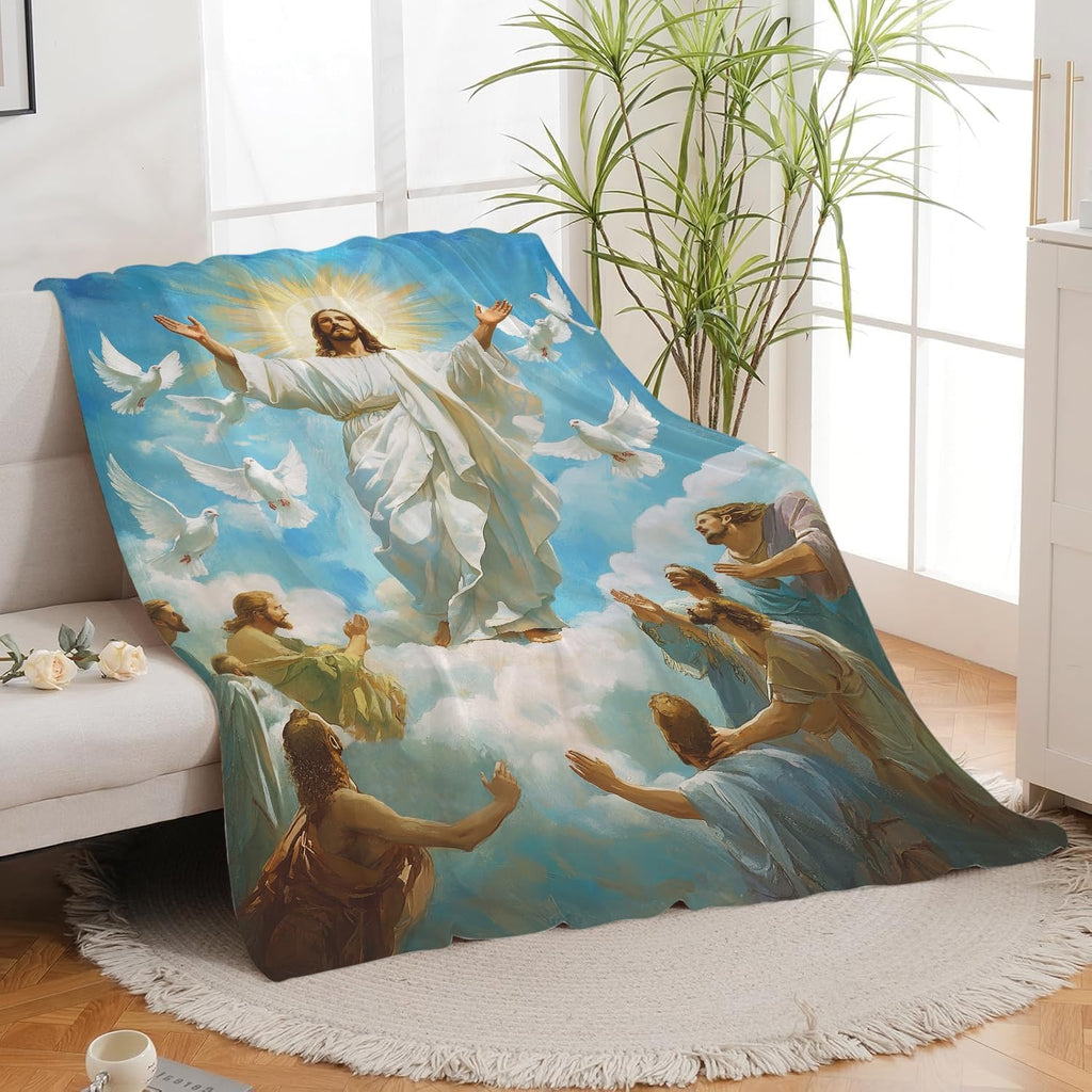 Jesus Blanket Christian Faith Religious Bible Verse Inspirational Scripture Throw Catholic Spiritual Gifts for Adults Women Men Kids Girls Boys Plush Fuzzy Fleece Blanket Decor 60''X80''