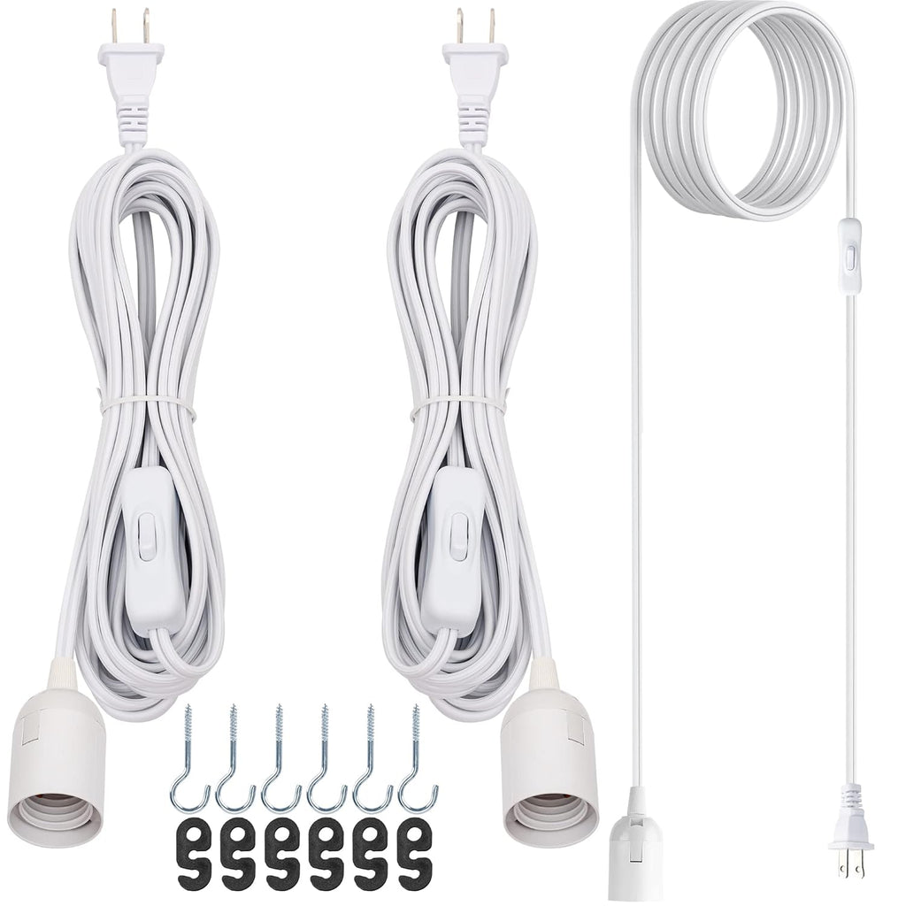 JACKYLED Extension Hanging Lantern Cord Cable 2-Pack 15Ft UL 360W with E26 E27 Socket On/Off Button Pendant Lighting